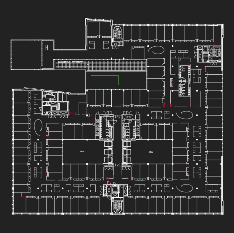 Commercial Office Floor Plan with Interior Furniture and Cores