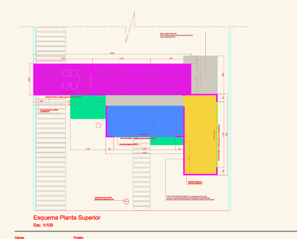 Dimensioned upper floor plan for a modular shipping container office with reception and workspace layouts.