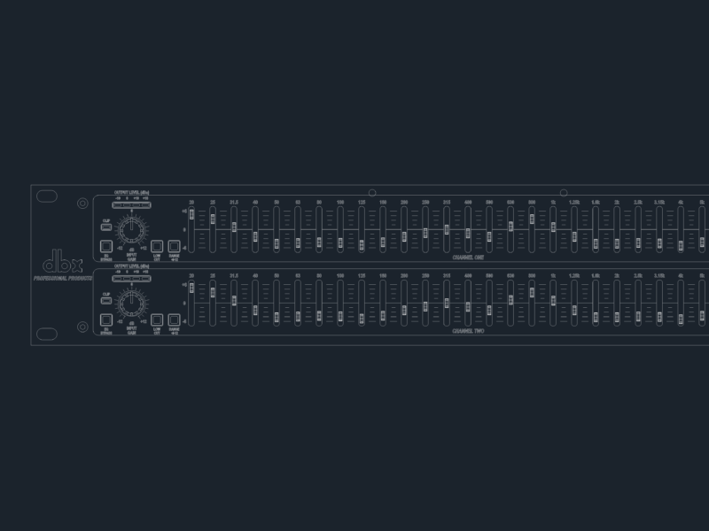 dbx 231 Graphic Equalizer front panel elevation block