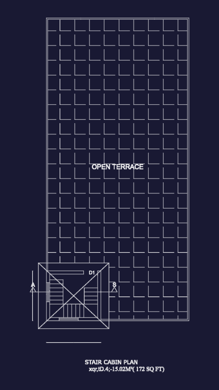 Stair cabin plan and open terrace grid for an art center building architectural drawing.