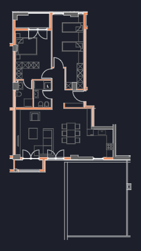 Detailed 2-Bedroom Apartment Floor Plan with Modern Furniture Layout
