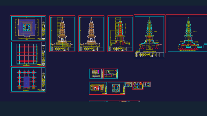 Detailed Architectural Plans For A Nine Tier Vietnamese Stone Stupa