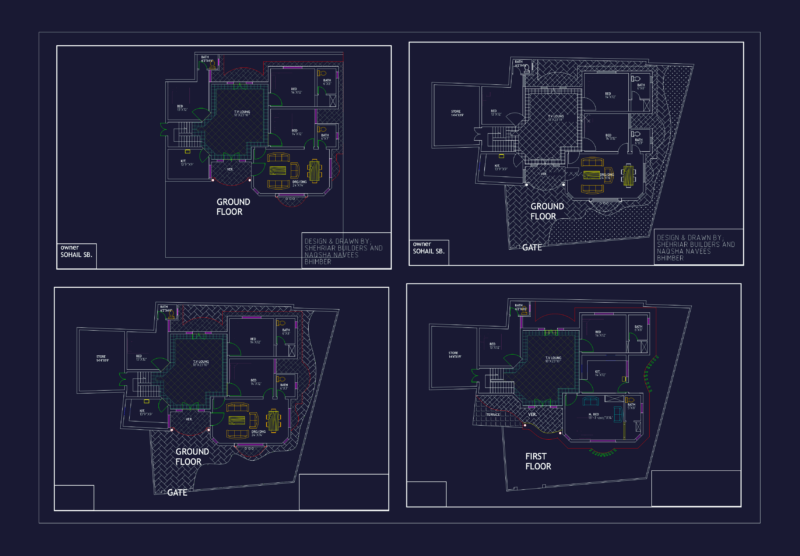 Detailed Two Story Residential House Plan with Furniture Layout