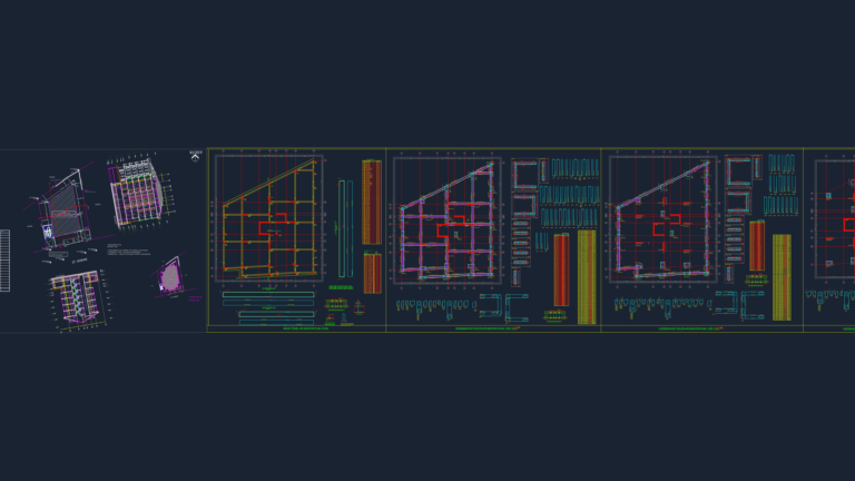Structural plans, foundation layouts, and column reinforcement details for a multi-story building project.