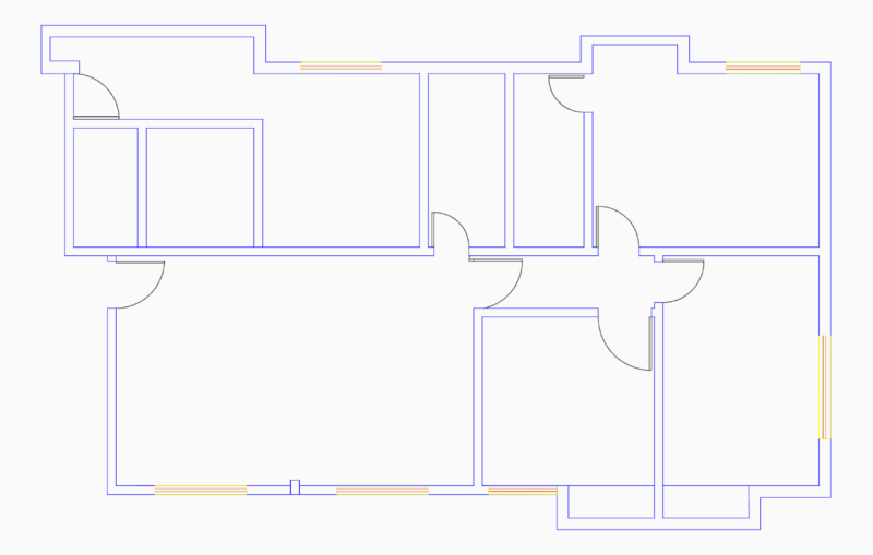 Residential floor plan layout with wall and opening details