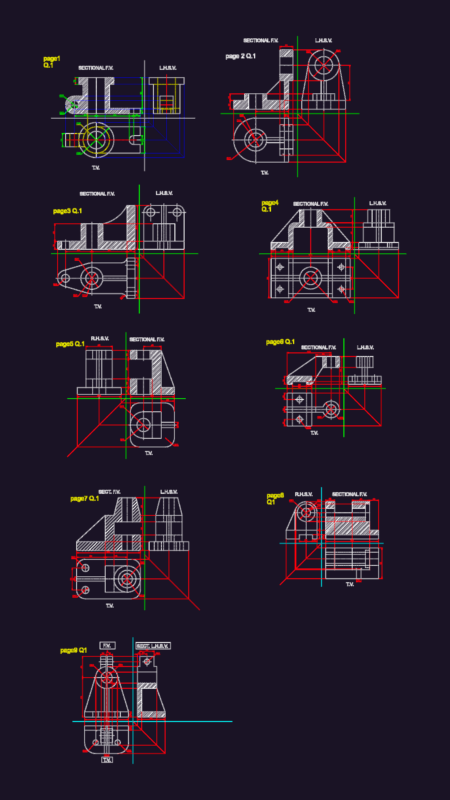 Orthographic Projections and Sectional Views of Mechanical Components