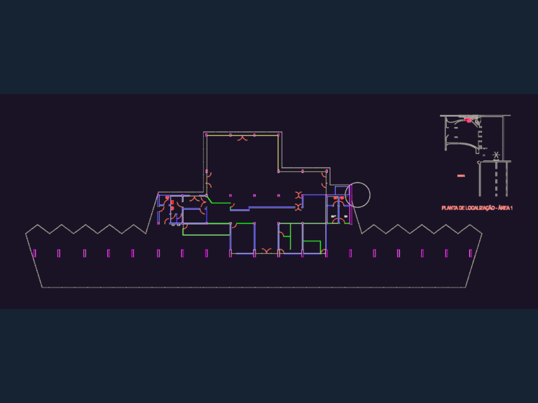 2D architectural CAD floor plan and site localization map for a 308 square meter commercial facility.