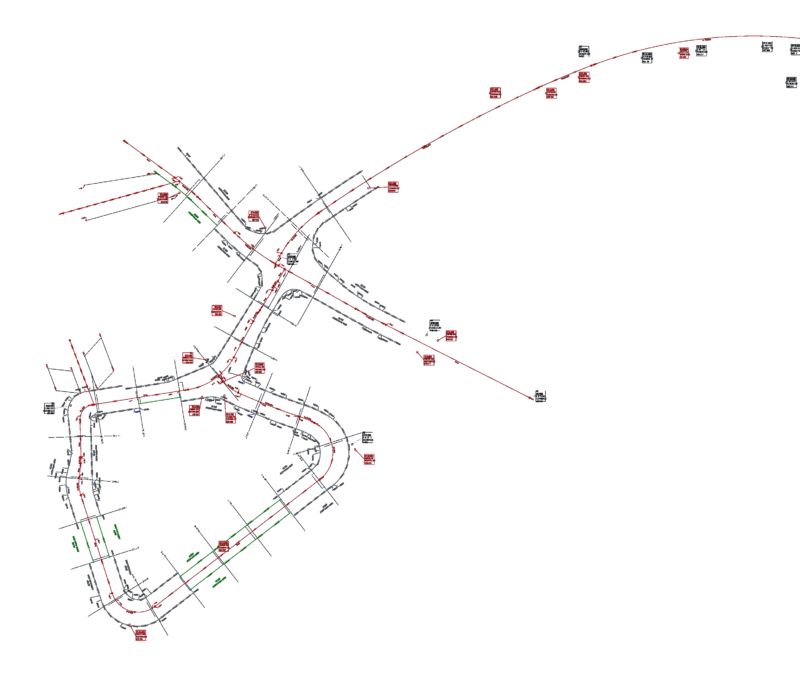 Staking plan for road axes with survey point coordinates