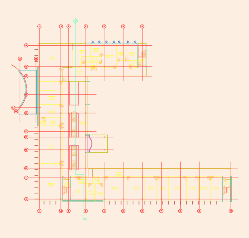 Educational Building Floor Plan with Computer Labs and Library