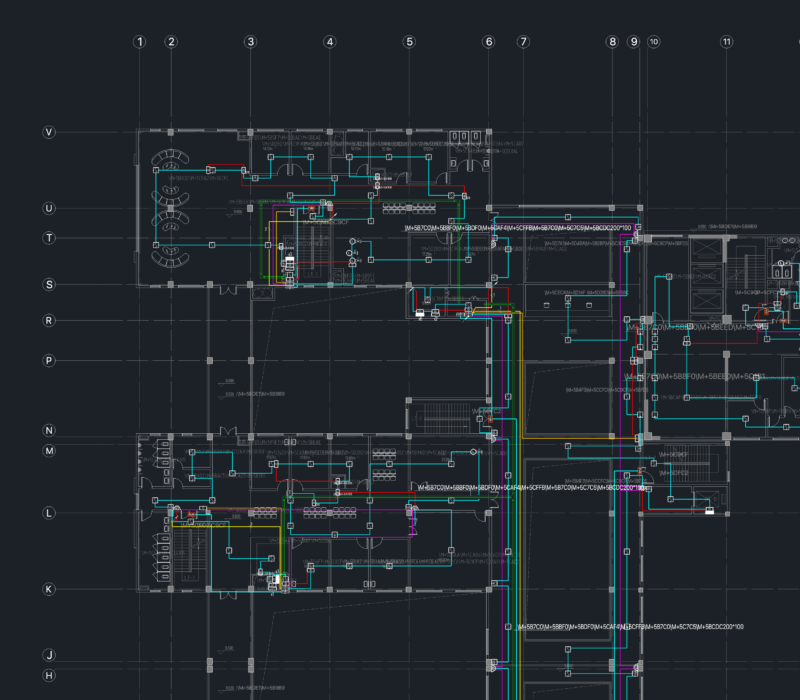 Electrical and telecommunications distribution layouts for commercial building