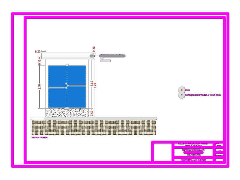 Front elevation CAD drawing of an electrical panel shelter with dimensions for doors, roof overhang, and concrete base.