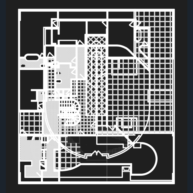 Architectural floor plan of Le Corbusier's Villa Savoye showing internal layout, pilotis, and curved walls.