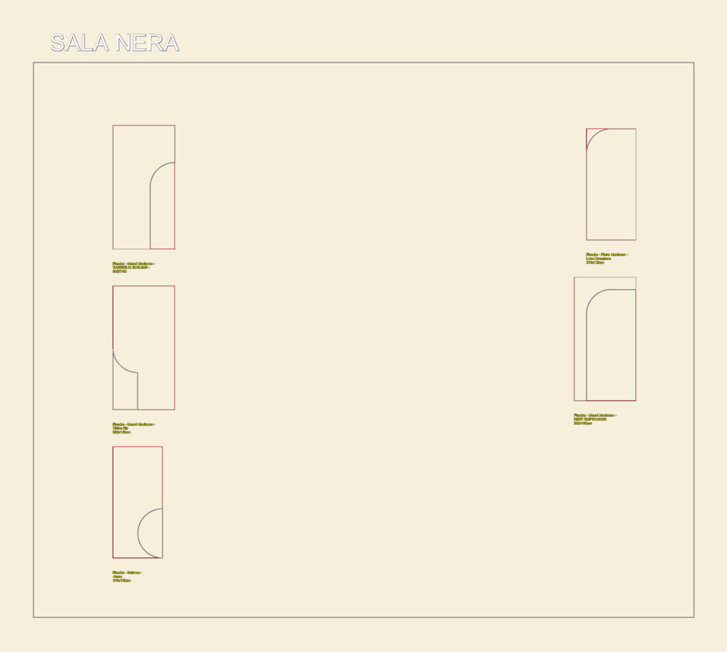 CAD layouts showing cutting dimensions and radius profiles for large format Fiandre Marmi Maximum porcelain slabs.