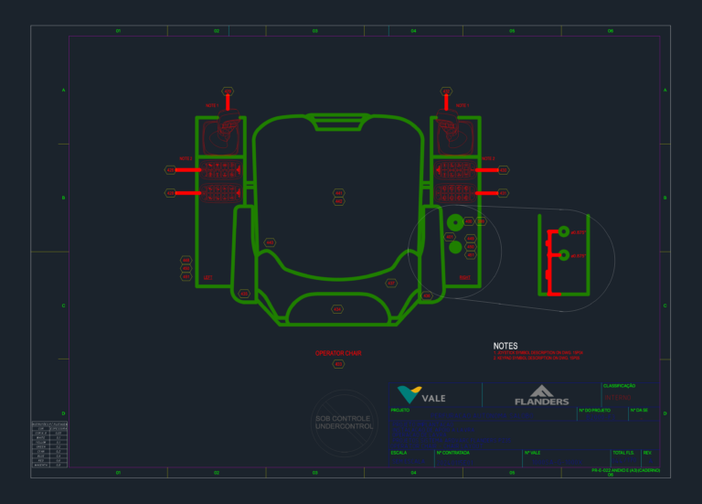 2D CAD layout of an ARDVARC operator chair with joystick and keypad symbol callouts for autonomous drilling.