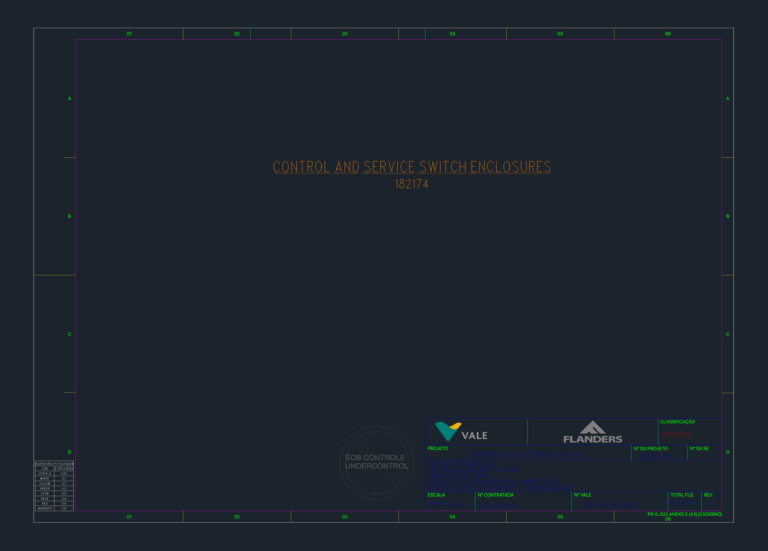 CAD drawing for Flanders control and service switch enclosures wiring diagram with Vale and Flanders title block.