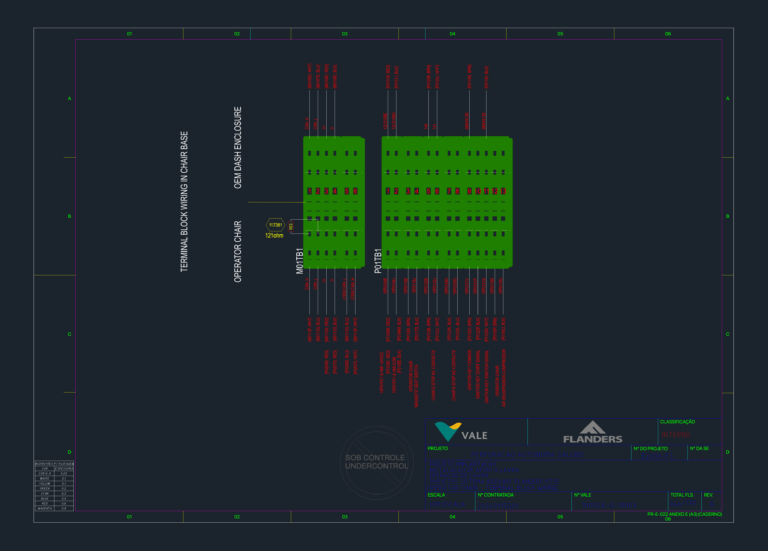 Wiring diagram for Flanders operator chair terminal blocks M01TB1 and P01TB1 in the chair base.