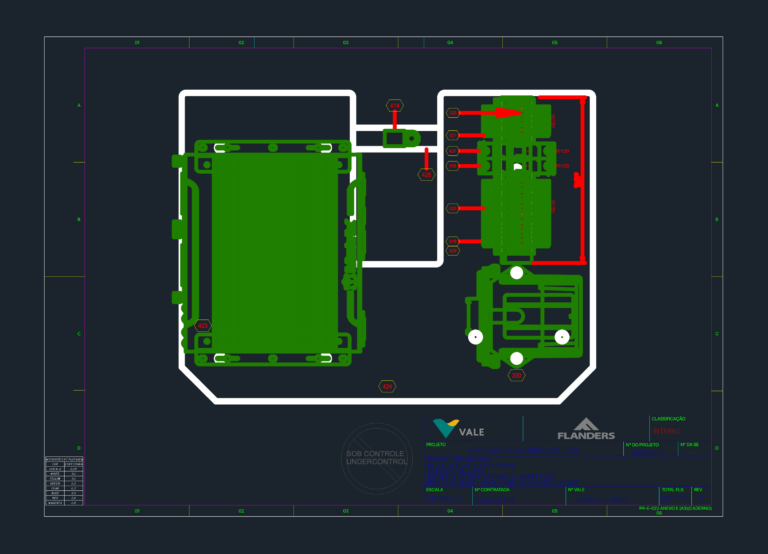 CAD drawing showing component layout for a Flanders PZ35 operator chair back panel with Matrix PC and terminal blocks.
