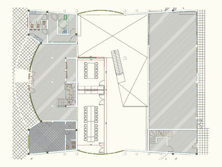 Architectural floor plan of a technology center and logistics office showing laboratory layouts and warehouse space.