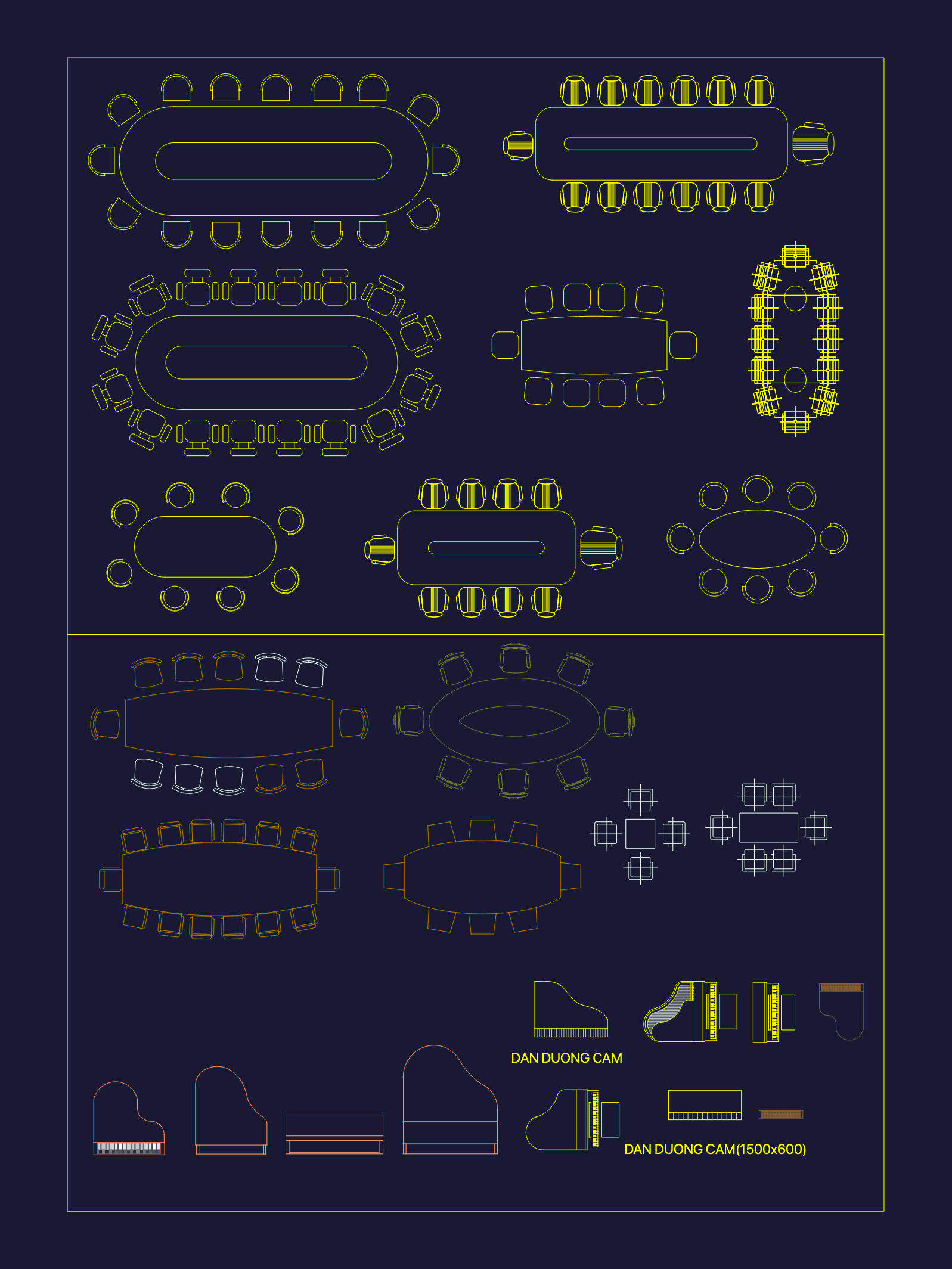 Conference Table and Piano CAD Blocks DWG | Designs CAD