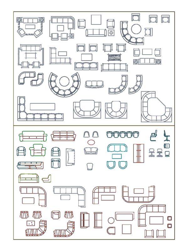 Modular Sofa and Armchair Plan Blocks for Interior Layouts