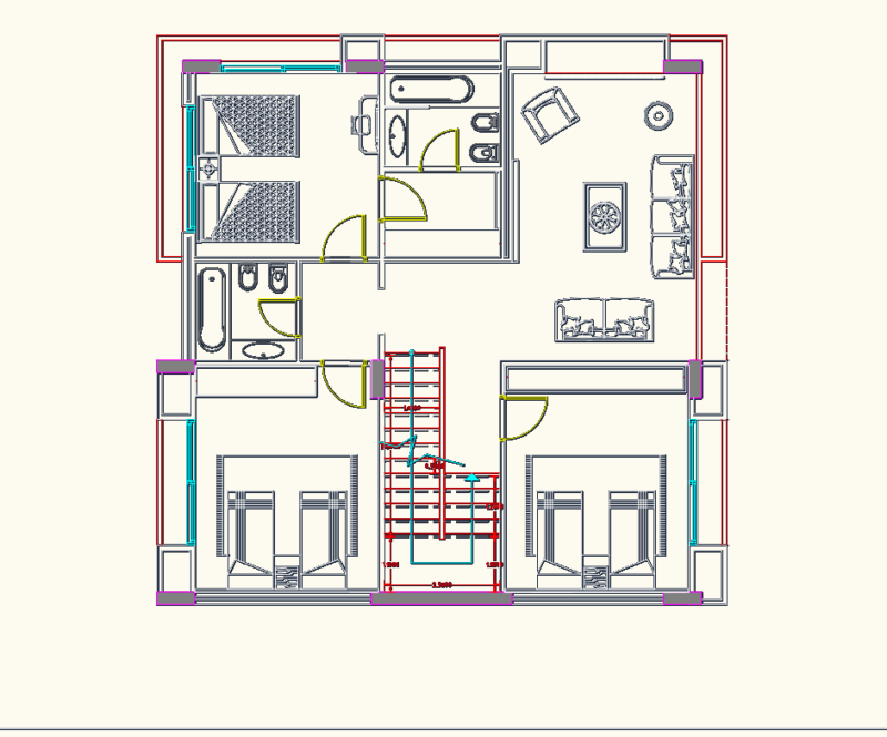 G+2 modern villa architectural set with interior sections