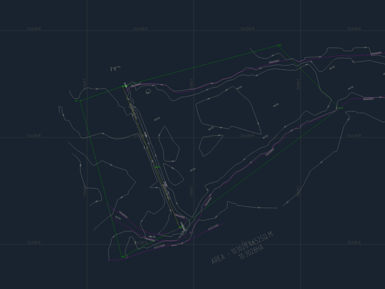 Topographic map and site plan of the Garu Dam showing axis, embankment, and 1m contour lines.