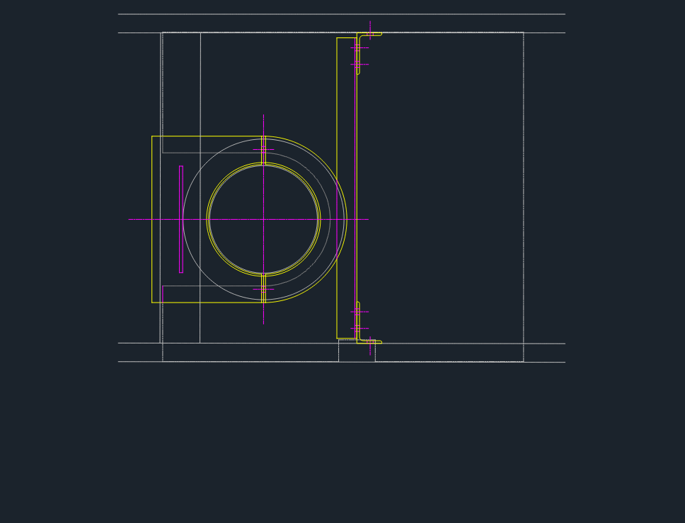 CAD drawing showing a 12-inch vent line grating penetration with cover plate and structural support steel.