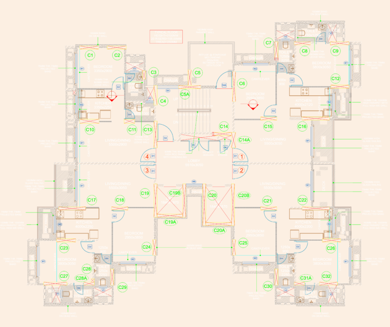 High-Rise Residential Building CAD Plans, Sections & Elevations DWG