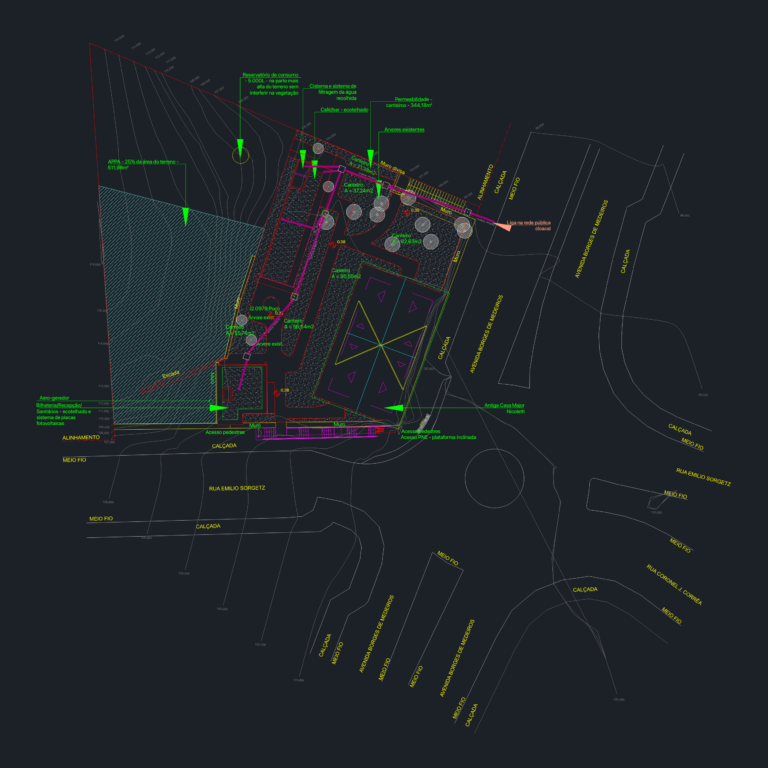 CAD site plan for Major Nicoletti Museum renovation showing contour lines, building footprints, and landscape features.