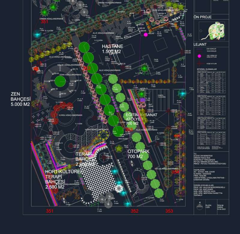 Hospital Landscape Design DWG 1/200 Scale Planting Plans with Therapeutic Gardens