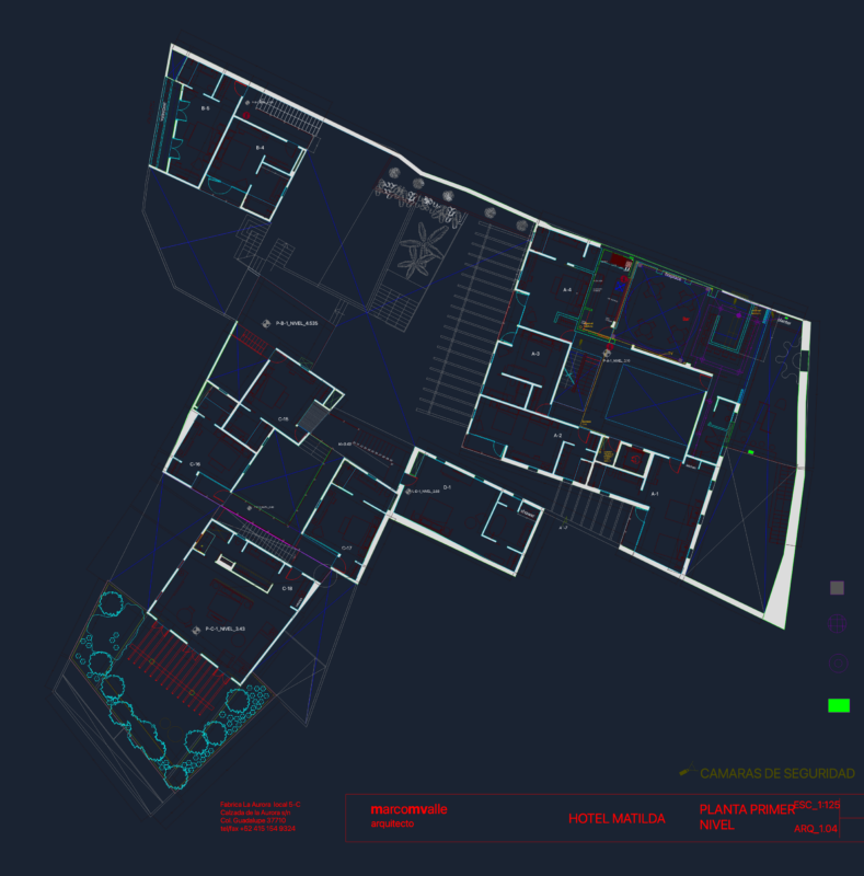 Hotel Matilda First Floor Plan DWG with Bar and Guest Rooms