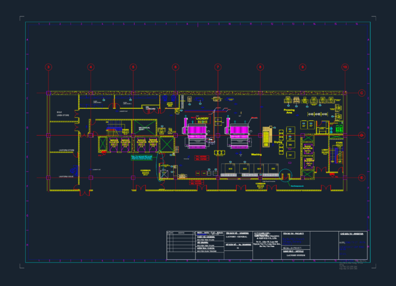 Commercial Hotel Laundry Facility Layout with Equipment Details