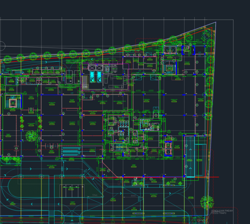Ground floor architectural plan for a large commercial hotel project