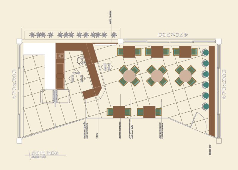 Cafeteria Interior General Arrangement and Detailed Interior Elevations