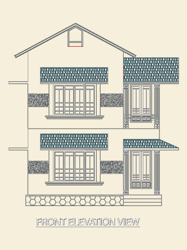 Compact Two Story Residential House Floor Plans and Front Elevation