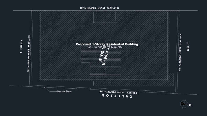 Site development plan DWG for a 3-storey residential building
