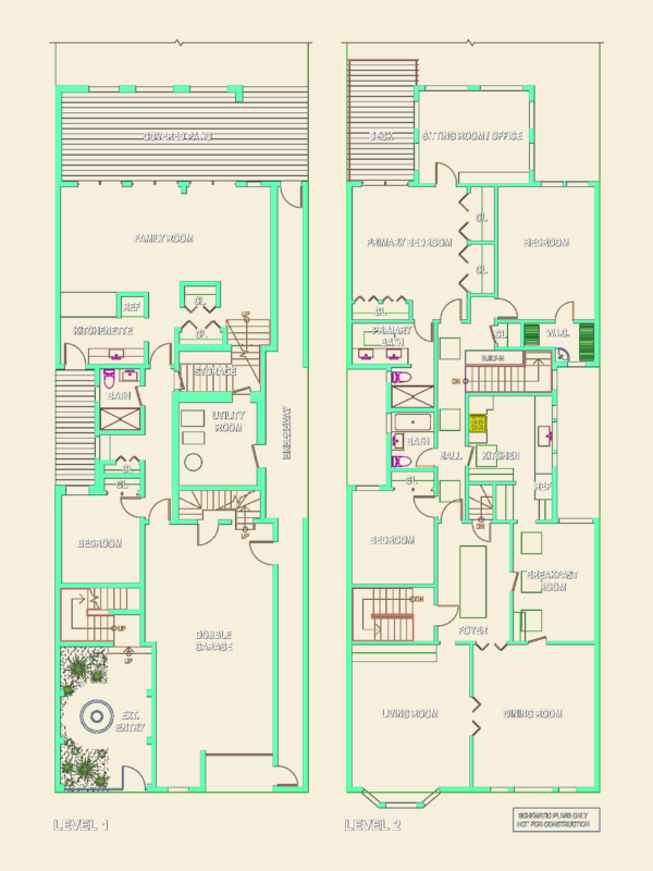 Schematic Floor Plans for a Two-Level Residence with Garage