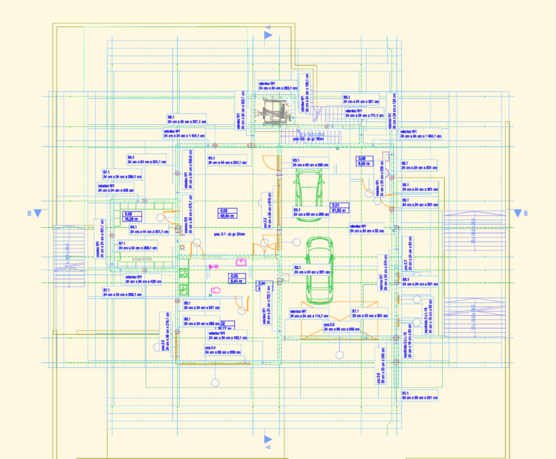 Detailed Multi-Level House Floor Plans with Structural Annotations