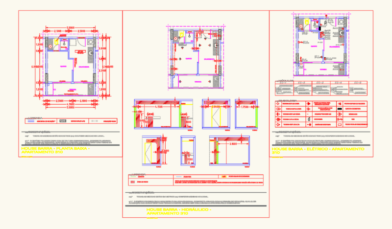 House Barra apartment 310 layout with electrical and hydraulic details
