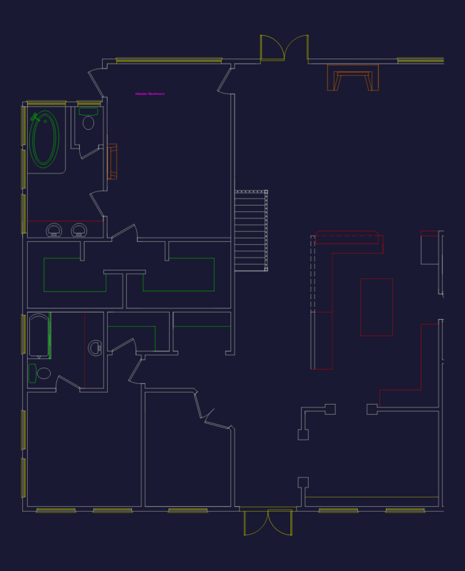 Residential house floor plan DWG featuring master suite and deck layout