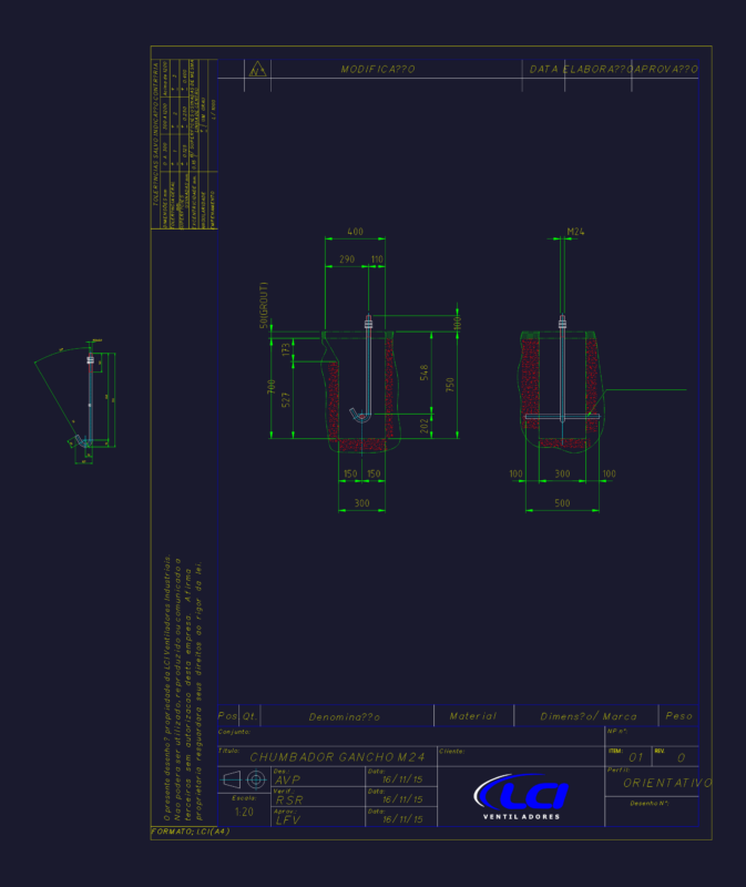 LCI M24 Hook Anchor Bolt Foundation Installation Detail