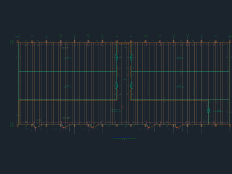 Foundation plan for an industrial cold storage facility showing four refrigeration chambers and loading dock area.