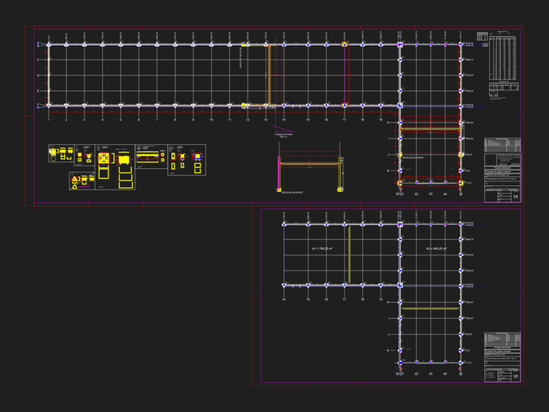Structural foundation plan and reinforcement details for industrial warehouse