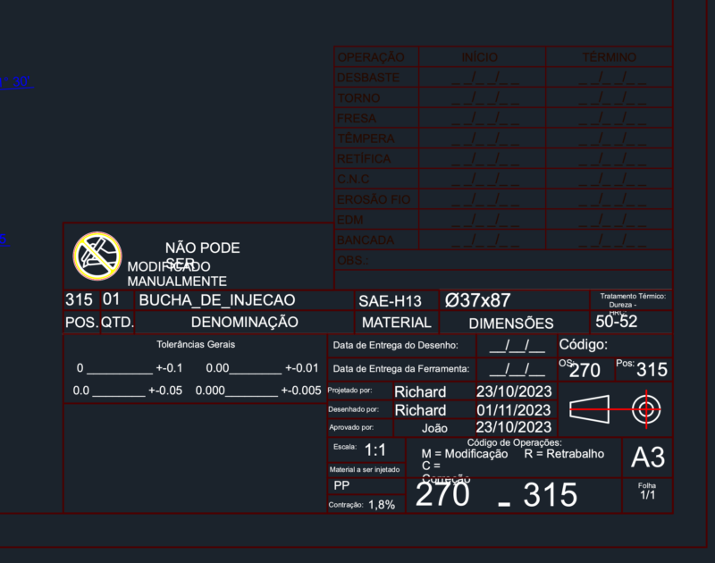 Injection Bushing SAE-H13 Ø37×87 mm Detail Section