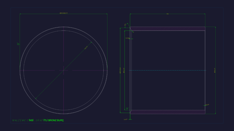 Technical CAD drawing showing plan and section views of a graphite bronze bushing with G-CuSn 12 material specifications.