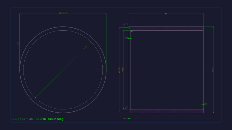 Ladle Hanger Arm Graphite Bronze Bushing Technical Drawing