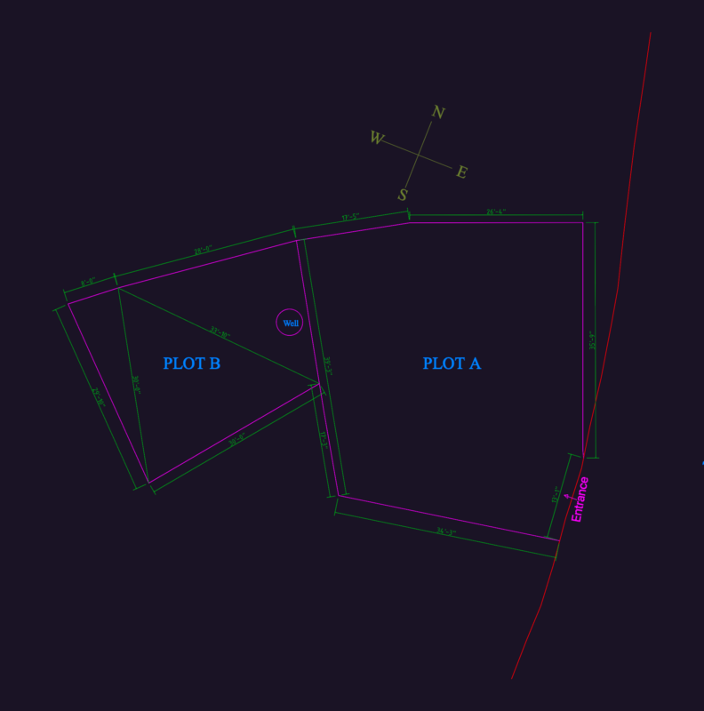 Land Plot Layout DWG with Road Access and Boundary Dimensions