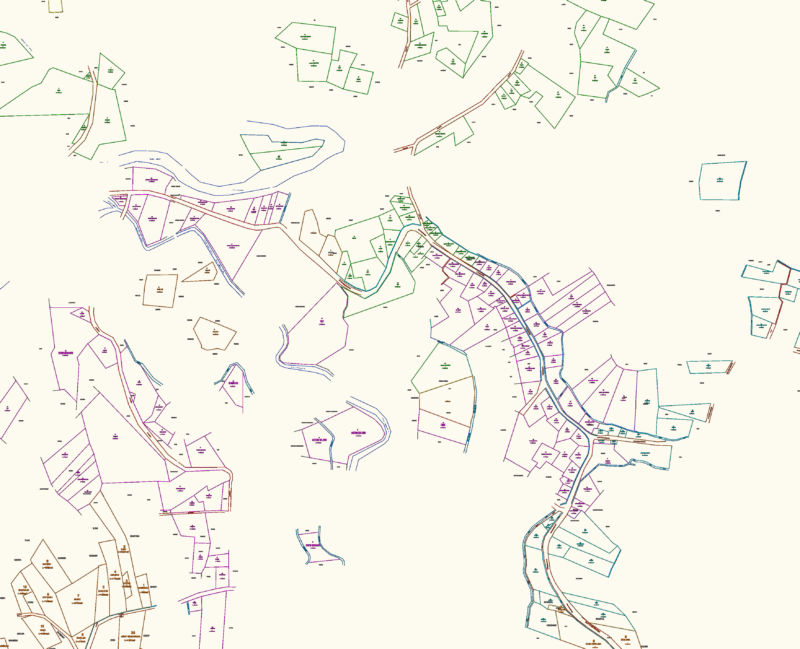 Land survey map showing Indonesian village parcels and areas