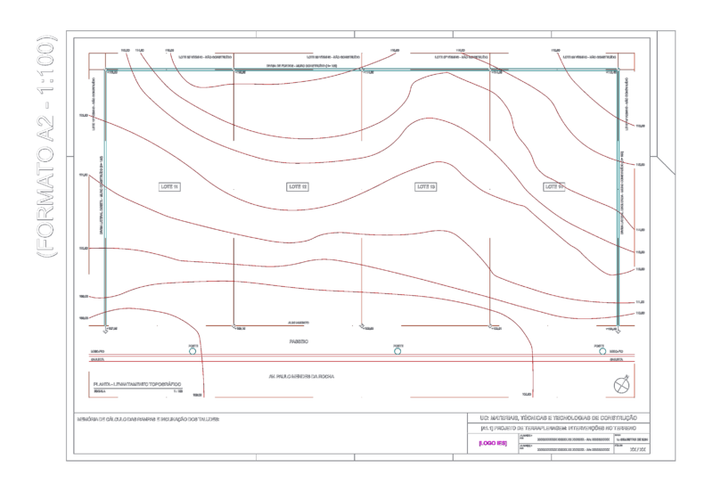 Land Survey Map with Elevation Contours and Street Alignment