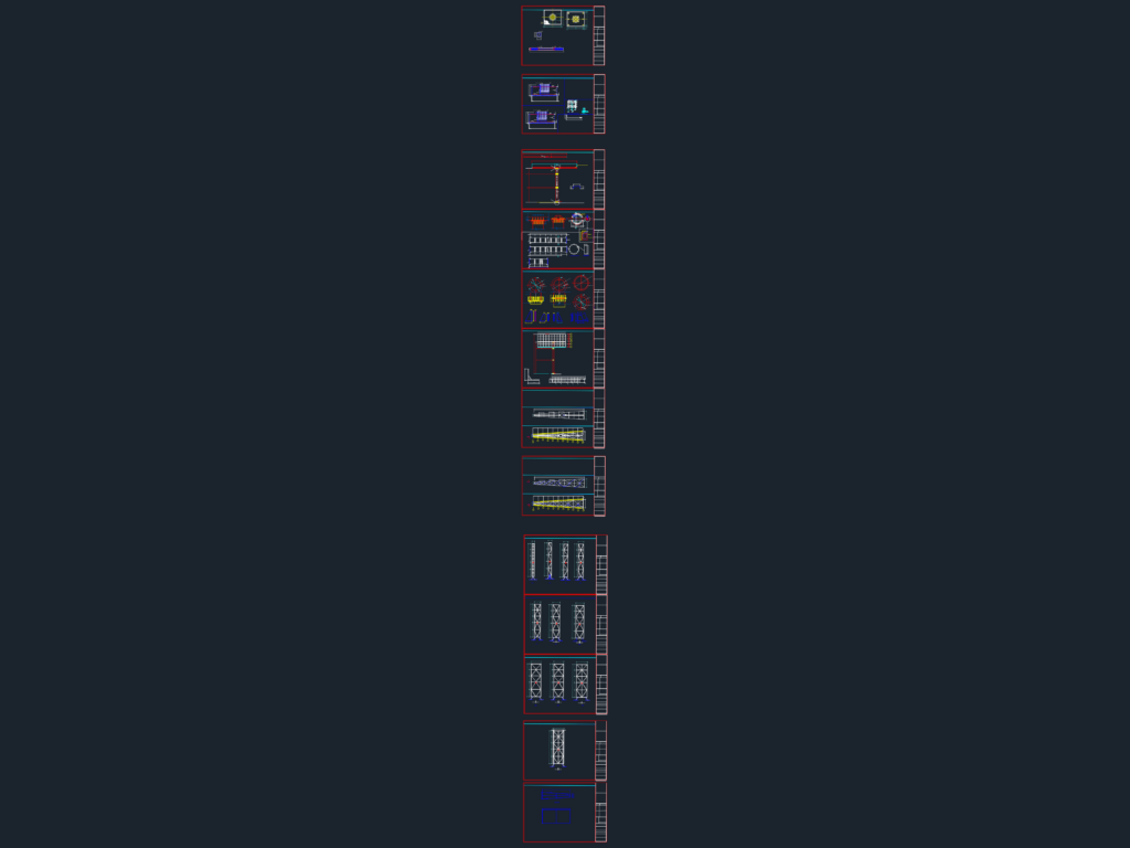 Structural CAD drawings of an outdoor billboard showing pile foundations, column sections, and steel truss framing details.